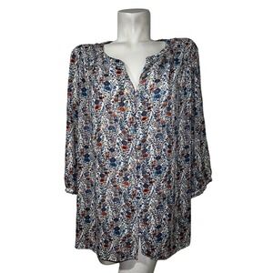 Rose Olive Womens 3X Floral Print Smocked V Neck Long Sleeve Tunic Top